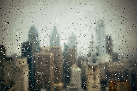 费城,城市,屋顶,风景,摩天大楼,下雨,白天