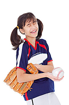 女孩,笑,拿着,垒球,连指手套,隔绝