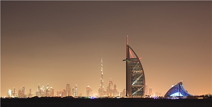 迪拜,天际线,夜晚,阿联酋