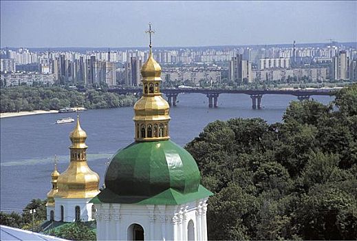 教堂,河,城市,基辅,乌克兰,欧洲