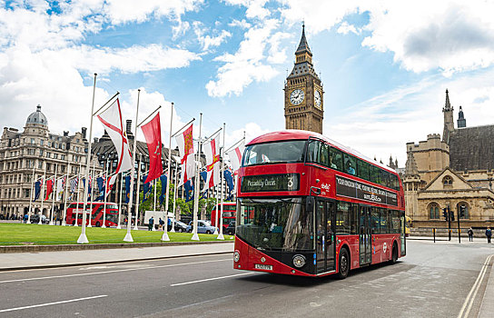 红色,双层巴士,大本钟,威斯敏斯特宫,伦敦,英格兰,英国