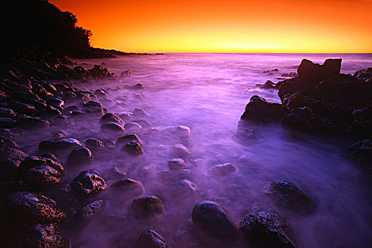 日落,俯视,水,夏威夷,美国