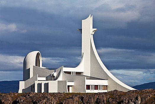 现代,白色,教堂,建筑师,半岛,斯奈山半岛,韦斯特兰德,冰岛,欧洲