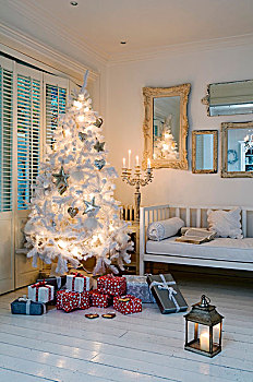 白色,圣诞树,礼物,角,田园风情,室内