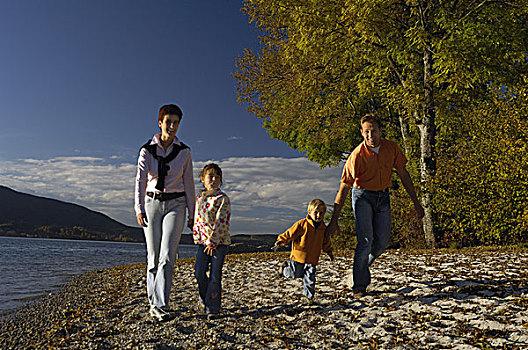 家庭,远足,泰根湖,巴伐利亚,德国
