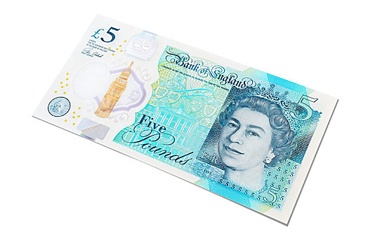 新,五个,磅,钞票,伊莉莎白女王,头像,英国,抠像,欧洲