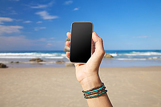 留白,显示屏,手机,海滩