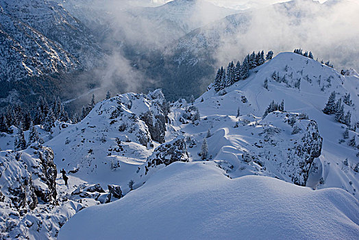 冬天,远足,山,阿尔卑斯山,靠近,乌伯阿玛高,上巴伐利亚,巴伐利亚,德国