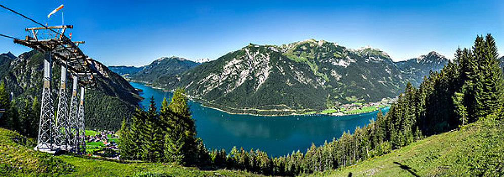 湖,阿亨湖地区,提洛尔,奥地利,高山湖,山脉,阿尔卑斯山,山,靠近,左边,大幅,尺寸