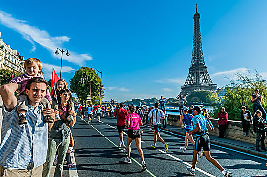 人,跑,巴黎,马拉松,法国