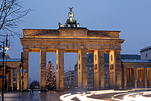 圣诞节,装饰,树,勃兰登堡,大门,柏林,德国,欧洲