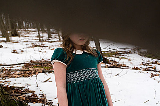 小女孩,隐藏,后面,树,树林