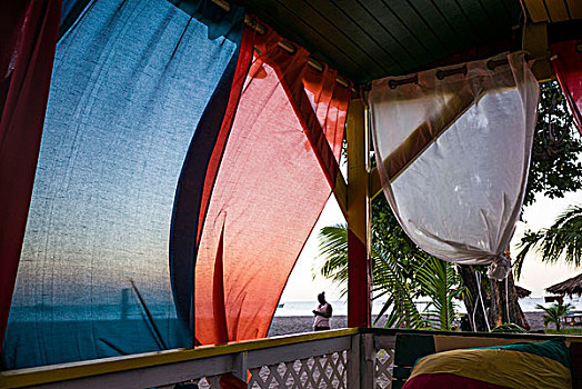 尼维斯岛,海滩,休闲,帘