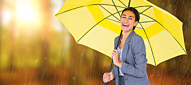 合成效果,图像,头像,高兴,职业女性,拿着,伞,秋天,场景