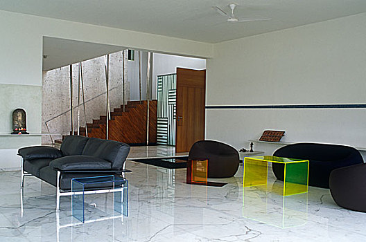 座椅,透明,黄色,边桌,现代,开放式格局,起居室