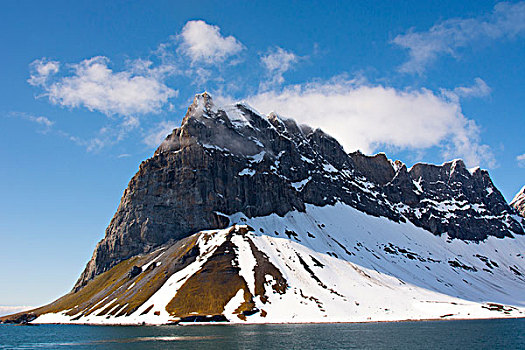 挪威,斯瓦尔巴特群岛,生动,悬崖,塔,上方,声音