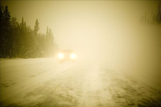 汽车,公园,雪中,风暴,风景,驾驶员,远景,阿拉斯加,冬天