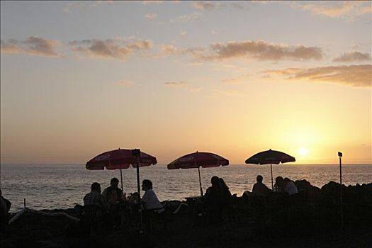 日落,海洋,露天茶座,帕尔玛,加纳利群岛,西班牙