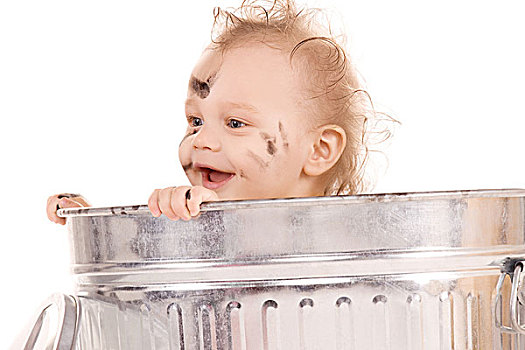 可爱,婴儿,垃圾桶