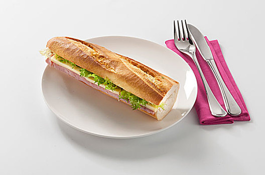 棍子面包三明治,白色背景