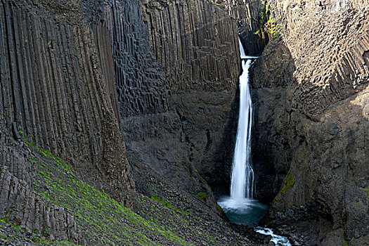 瀑布,框架,柱子,玄武岩,冰岛,欧洲