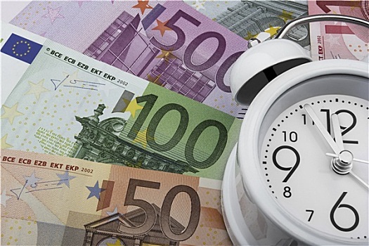 欧元钞票,钟表,商务