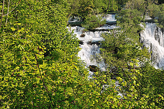 漂亮,自然,场景,河,瀑布,春天