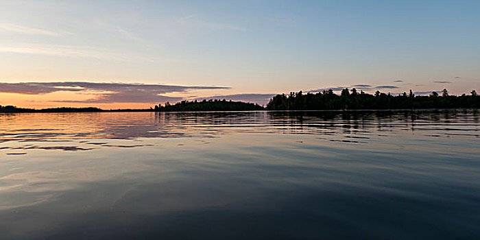 平和,湖,日落,木,安大略省,加拿大
