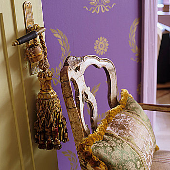丝绸,枕头,旧式,木椅,正面,紫色,壁纸,金色,东方,图案