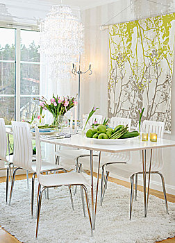 碗,水果,白色背景,餐桌,现代,椅子,地毯,靠近,布,壁挂