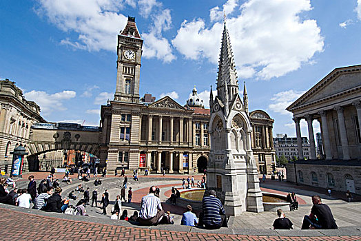 广场,纪念建筑,市政厅,背景,老市政厅,右边,伯明翰,英格兰