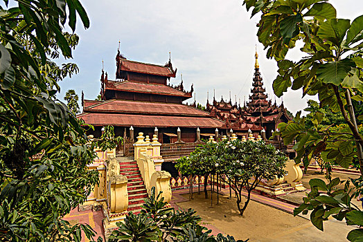 曼德勒,柚木,寺院,区域,缅甸