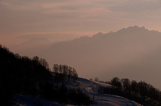 日落,上方,阿尔卑斯山