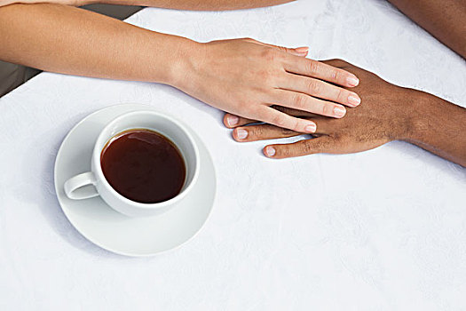 情侣,咖啡,一起,握手