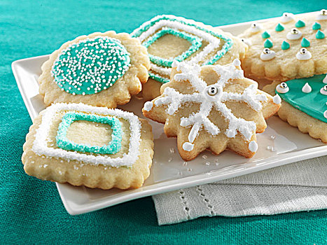 圣诞饼干,装饰,青绿色,白色,糖衣