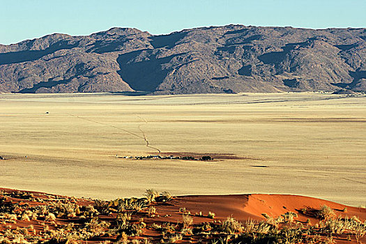 风景,沙丘,南方,山麓,纳米布沙漠,农场,山,背影,纳米比亚,非洲
