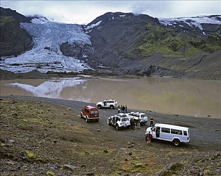 四轮驱动,汽车,冰河,湖,后面,冰岛