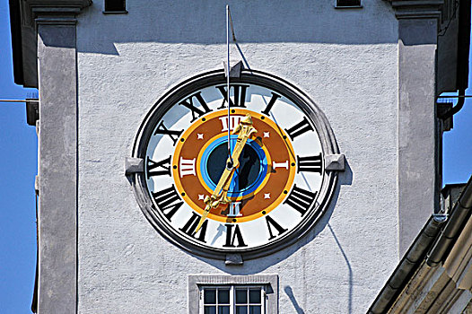钟表,塔,城镇,城镇广场,萨尔茨堡,萨尔茨堡省,奥地利,欧洲