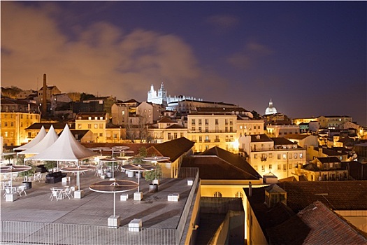 夜晚,城市,里斯本,葡萄牙