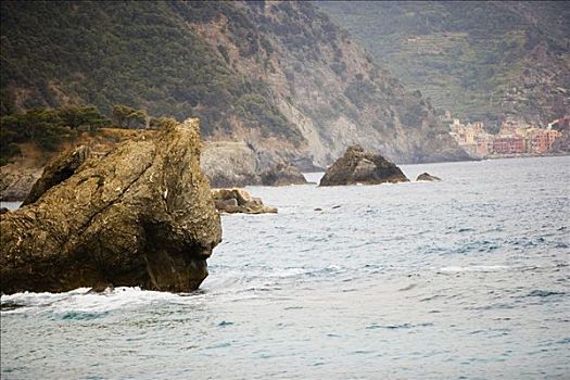 石头,海中,意大利,里维埃拉,五渔村国家公园,维纳扎,拉斯佩齐亚,利古里亚