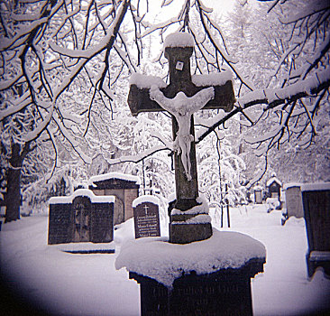 耶稣,悬挂,积雪,墓地,冬天,德国