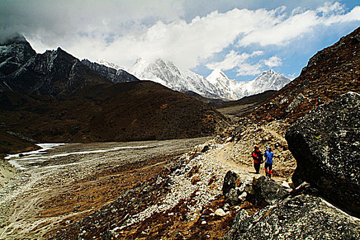 跟随,小路,珠穆朗玛峰,露营,尼泊尔,四月,2007年