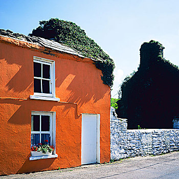 朱红色,涂绘,房子,半岛,科克郡,爱尔兰