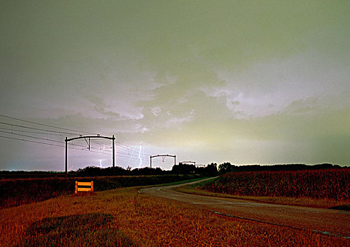 雷,云,闪电,靠近,轨道,荷兰,乡村