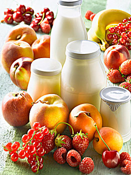 酸奶,玻璃,罐,牛奶,玻璃瓶,水果