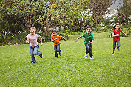 高兴,儿童,跑,草,公园,区域