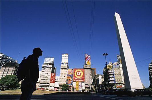 阿根廷,布宜诺斯艾利斯,男人,正面,方尖塔,建筑,背景