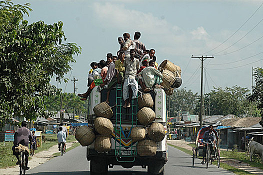 劳动者,狭促,巴士,道路,家,孟加拉,十月,2005年