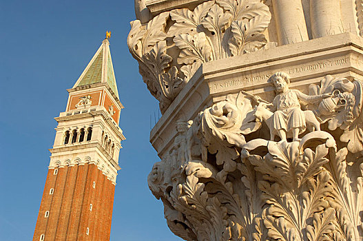 钟楼,雕刻,浮雕,柱子,宫殿,圣马克广场,威尼斯,意大利,欧洲
