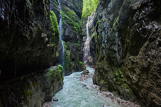 瀑布,峡谷,加米施帕藤基兴,巴伐利亚,德国,欧洲